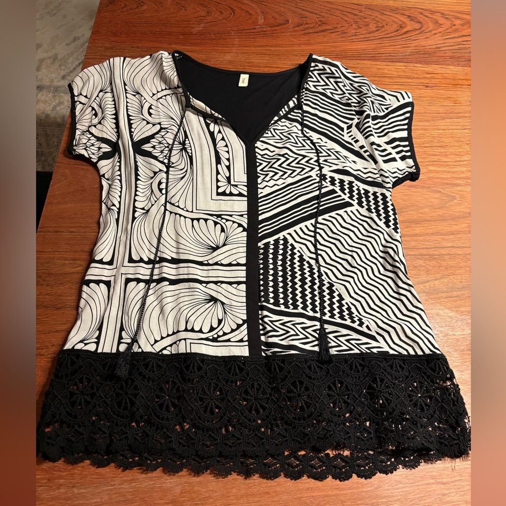 Black and white blouse from Anthropologie